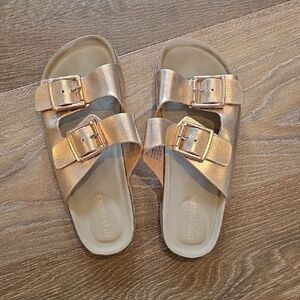 Steve Madden Metallic Gold Buckle Slides